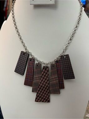 Paparazzi Plaid Pattern Statement Bib Necklace in Brown and Black